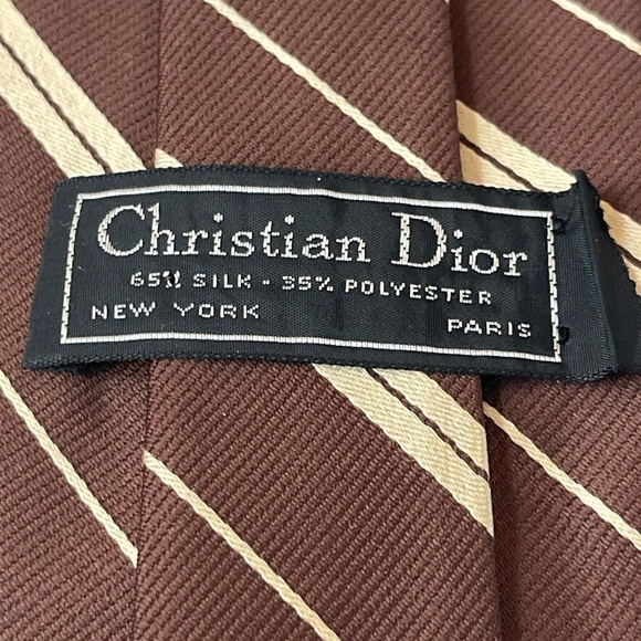 Vintage Tie Christian Dior Signature Silk Necktie Brown Gold Stripe Dress Tie - Picture 4 of 5